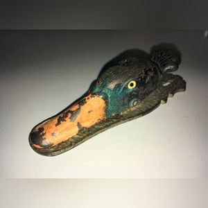 Vintage Victorian Era Cold Painted Solid Metal Mallard Duck Head Bill Paper Clip
